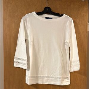 Karen Scott White 3/4 Sleeve Blouse with Striped Details